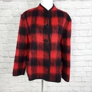 Vintage Mr. Beene Mohair Wool Buffalo Plaid Red Black Jacket Sz 6